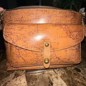 Patricia Nash Brown Crossbody Bag with Map Design